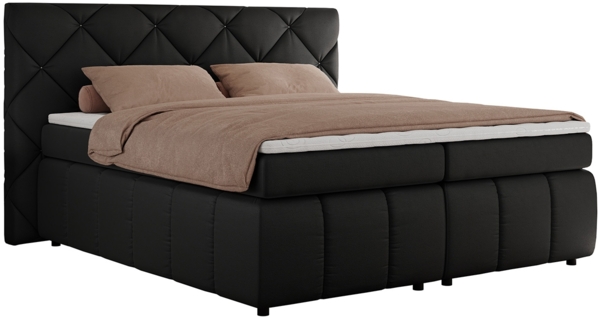 Boxspringbett, Doppelbett, Polsterbett mit Matratzen und Kopfteil - RITA - 160 x 200 cm - Schwarz Kunstleder - H3 Bild 3