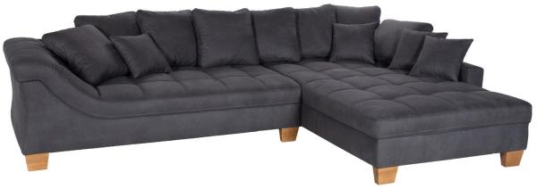 Ecksofa BOLOGNA Stoff basalt grau Recamiere rechts mit Kissen