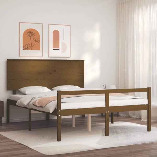 vidaXL Seniorenbett mit Kopfteil Honigbraun Kingsize Massivholz 3195489