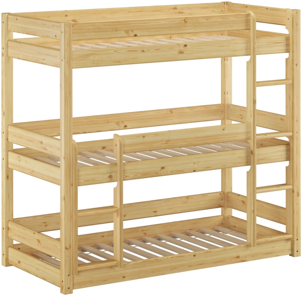 Dreier-Stockbett für drei erwachsene Personen 80x200 Kiefer massiv natur Zubehör wählbar V-60.03-08Rollrost inkl.