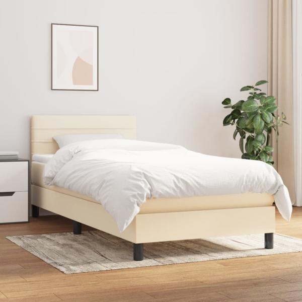 vidaXL Boxspringbett mit Matratze Creme 90x190 cm Stoff 3140102