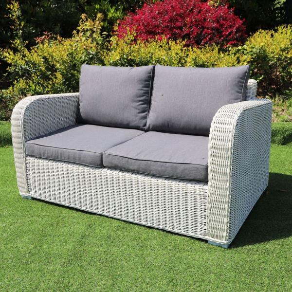 2er Lounge Sofa VITA Eierschalenweiß Polyrattan Gartenmöbel Couch Gartensofa