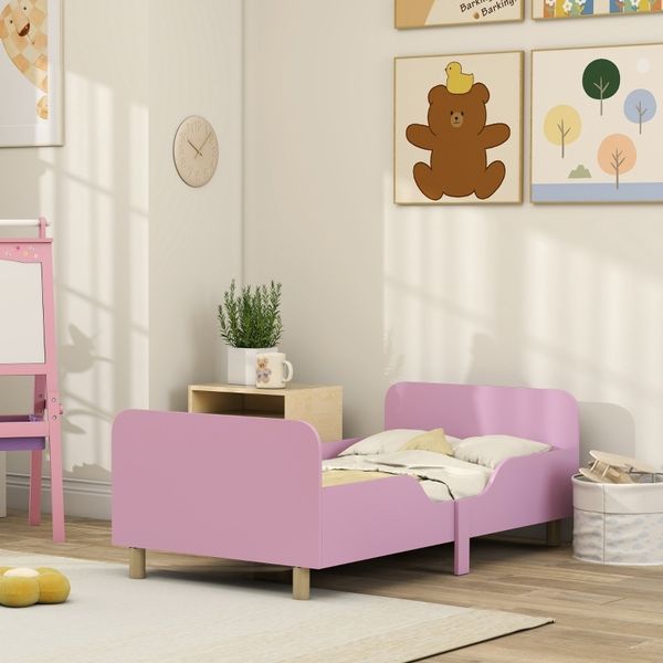 Bett Kinderbett 70x140 cm ohne Matratze, rosa Holzrahmen mit Rausfallschutz, niedrige Einstiegshöhe