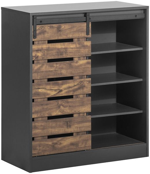 SoBuy FSB65-HG Schuhschrank, Spanplatte, Papierfurnier, Dunkelgrau, 80 x 89 x 35 cm