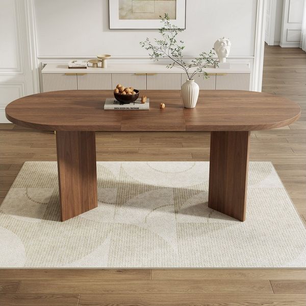 Flieks Esstisch ovaler Küchentisch in Landhausstil (B160xT80xH75 cm, 1-St, 1 Tisch), Esszimmertisch Schreibtisch Bürotisch Holzoptik Walnussholzfarbe