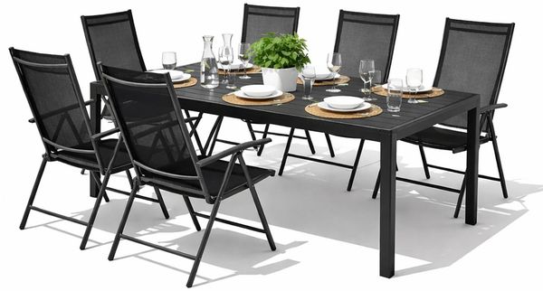 Gartengarnitur Sitzgarnitur 7-teilig 150x80 cm Alu Anthrazit / Schwarz