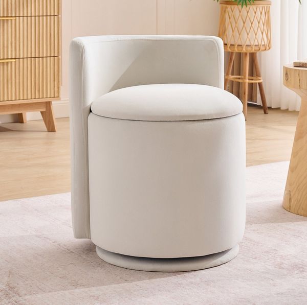 MODFU Sitzhocker Moderner Schminktischhocker (mit 360° Drehfunktion, Stauraum und Samtpolsterung für Schlafzimmer und Schminktisch, 1 St, 47.5*47.5*56.5cm)