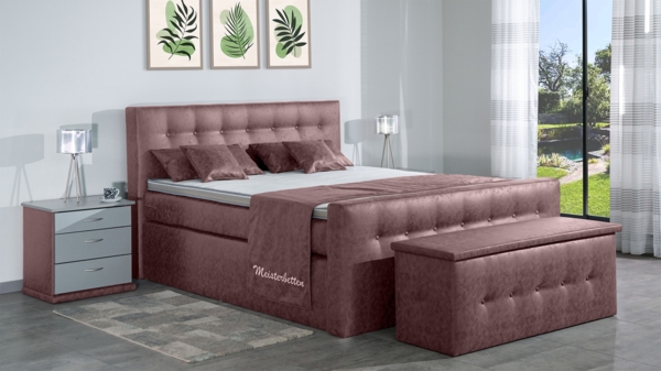 Meisterbetten Boxspringbett Celo 140x220 in MS-Alt Rose, Matratzenbezug Nano, Ergoflex-Topper