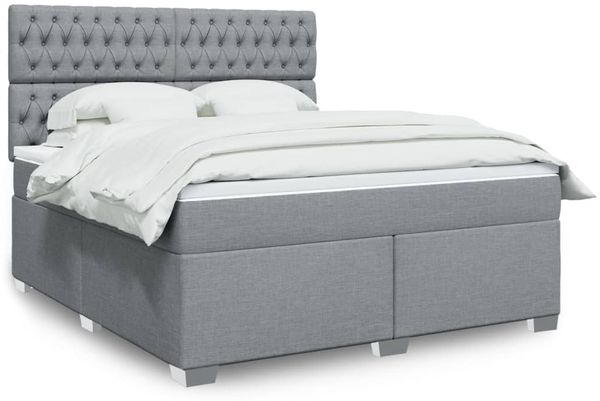 vidaXL Boxspringbett mit Matratze Hellgrau 180x200 cm Stoff 3290574