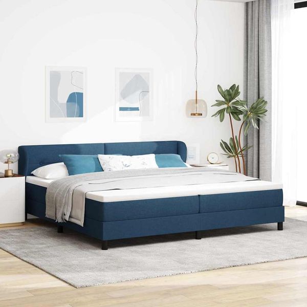 vidaXL Boxspringbett mit Matratze mit Kopfteil Blau 200 x 200 cm Stoff 3340051