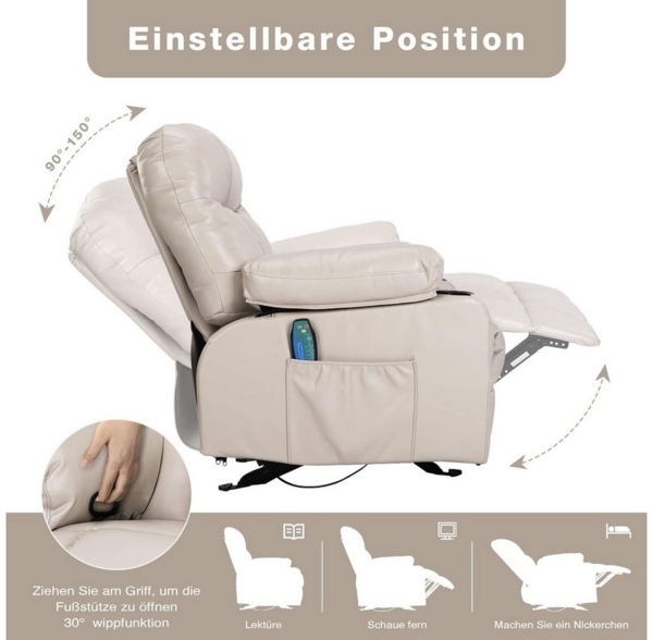 FANTASYLAB Relaxsessel mit Liegefunktion, Fernsehsessel mit Massagefunktion & Wärmefunktion (1-St), mit Seitentasche, 2 Getränkehalter, USB-Ladeanschluss Bild 3
