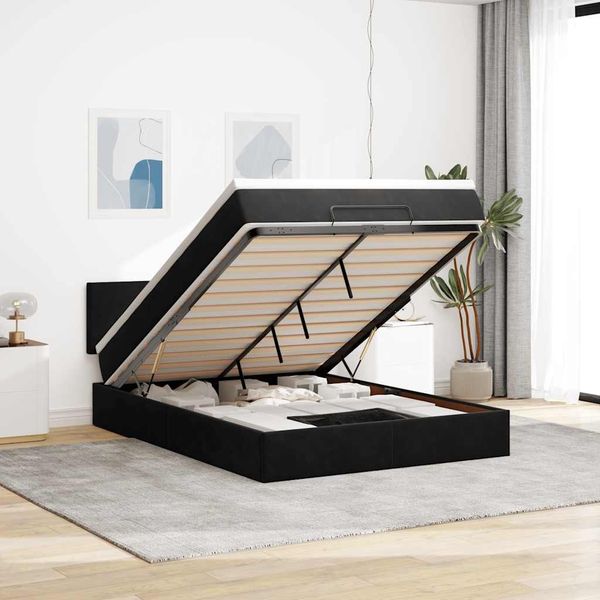 vidaXL Ottoman-Bett mit Matratze & LEDs Schwarz 140x200 cm Samt 3312556
