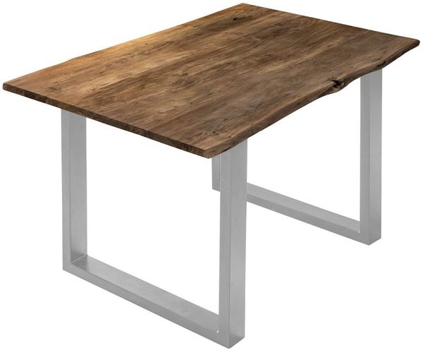 Esstisch Baumkante massiv Akazie nussbaumfarben 120 x 80 cm silber U-Gestell BILLY 72624679