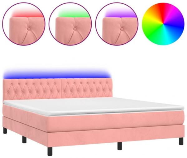 vidaXL Boxspringbett mit Matratze & LED Rosa 180x200 cm Samt 3134602