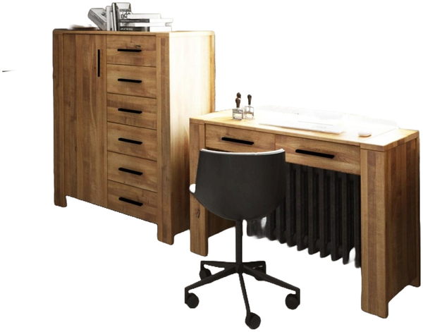 Kommode Lubic aus Wildeiche massiv 111x45x128 mit 1 Tür 6 Schubladen Holzbeinen