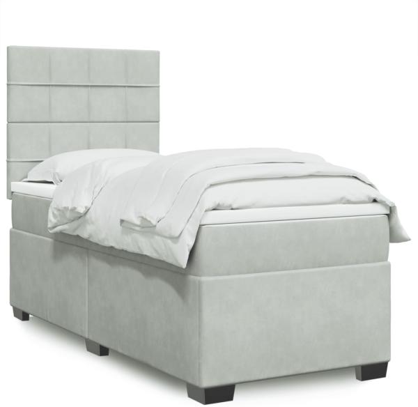 vidaXL Boxspringbett mit Matratze Hellgrau 90x190 cm Samt 3293086