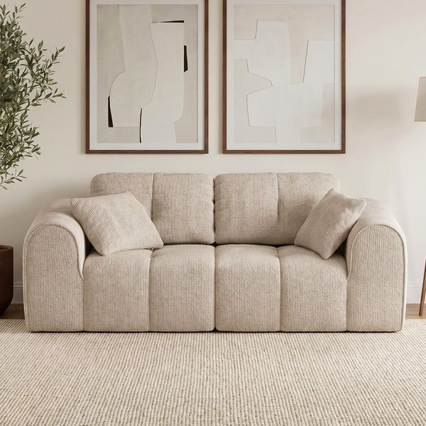 skølm 'Vanaheim' Sofa 2 Sitzer mit 2 Kissen, Cloud Sofa beige, Vollschaumcouch mit Federkern und Vakuum-Kompression, kein Aufbau erforderlich