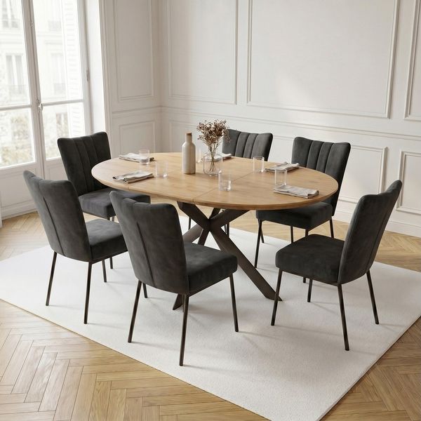 Jiexi Essgruppe Tisch-und Stuhlset, Ausziehbarer Esstisch (110-150 cm) mit 4-6 Stühlen