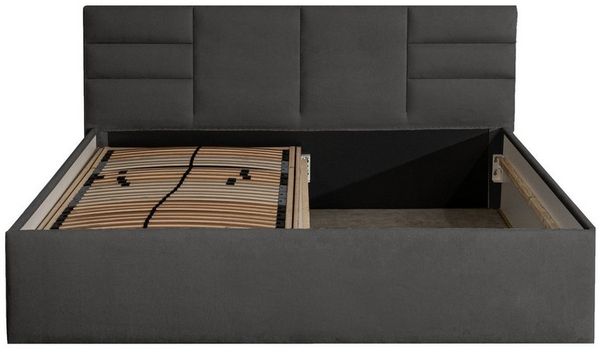 Halmon Schlafkomfort Betten Polsterbett Madera (Mit Stauraum unter der Liegefläche, erhältlich in 6 Größen und 5 modernen Farben mit oder ohne Matratze), 100 cm Kopfteilhöhe, inkl. Lattenrost bei Ausführung mit Matratze