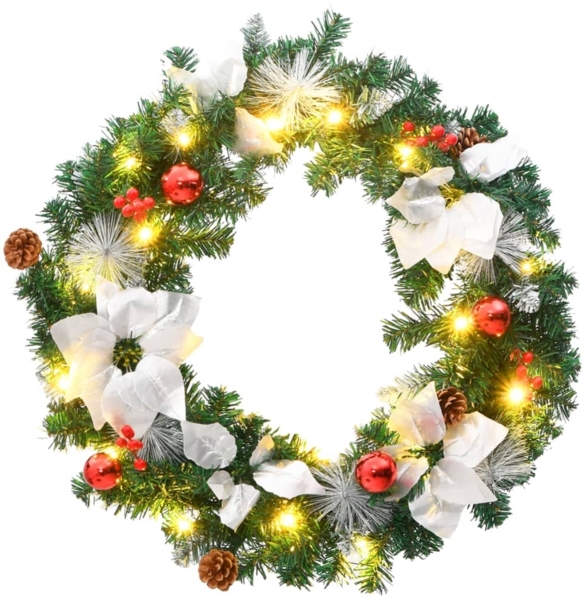 vidaXL Weihnachtskranz mit LED-Leuchten Grün 60 cm PVC 321516