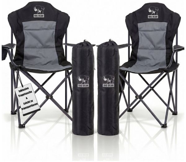 BigDean Faltstuhl 2 Stück Luxus Campingstuhl Faltbar 160 KG Belastbarer Hochlehner (Set, 2 St), Verstärkt & Pulverbeschichtet, 160kg Tragkraft, Extra Hohe Rückenlehne