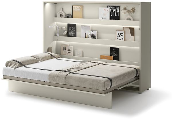 MEBLINI Schrankbett Bed Concept - BC-04 - 140x200cm Horizontal - Kaschmir - Wandbett mit Lattenrost - Klappbett mit Schrank - Wandklappbett - Murphy Bed - Bettschrank