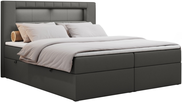Boxspringbett - Polsterbett mit LED Kopfteil - GOLD-5 - 120x200cm - Dunkelgrau Kunstleder - H3 Bild 3