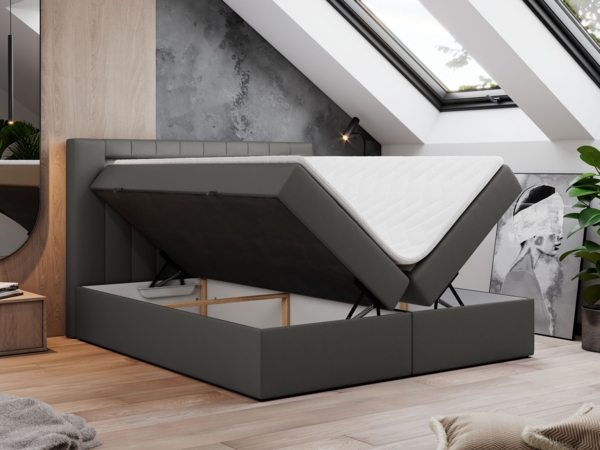 Boxspringbett - Polsterbett mit LED Kopfteil - GOLD-5 - 120x200cm - Dunkelgrau Kunstleder - H3 Bild 2