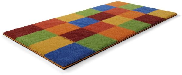 Grund Badematte BONA, Höhe 20 mm, fußbodenheizungsgeeignet, Polyester, rechteckig, rutschhemmender Rücken, kariert, flauschig, weich
