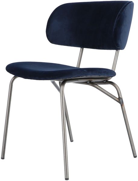Stuhl Giulia Samtbezug, Retro Chic Design, dunkelblau, gepolstert, Metallgestell silber