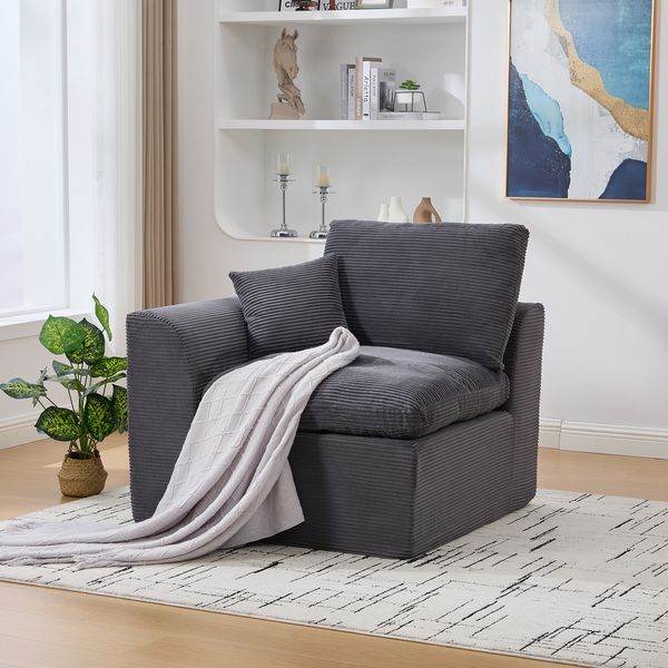 Einzelsitzsofa aus Cord mit Kissen, 101x102,5x84 cm, Dunkelgrau
