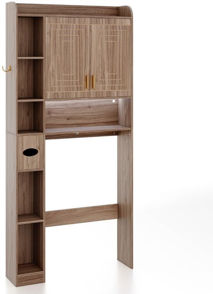 Toilettenschrank mit 2-Türschrank & 6 Offenen Fächern & Taschentuchbox Überbauschrank Grau