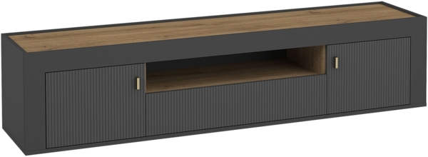 TV-Lowboard Mossa 2D1S MO08 (Farbe: Schwarz / Schwarz + Eiche Whisky)