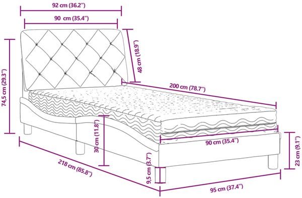 vidaXL Bett mit Matratze Schwarz 90x200 cm Samt 3208636 Bild 11