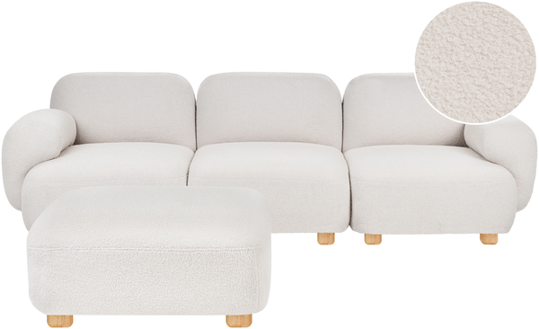 Modulsofa 3-Sitzer AMLI Bouclé Cremeweiß mit Ottomane