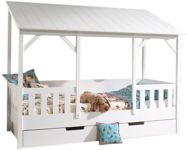 Hausbett Katee 214x105x174 Kinderbett MDF+Massivholz Weiß