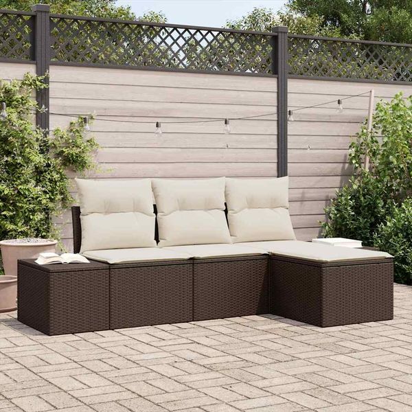 vidaXL Garten-Sofa-Set mit Kissen 4 pcs Braun und Creme Poly-Rattan 3355677