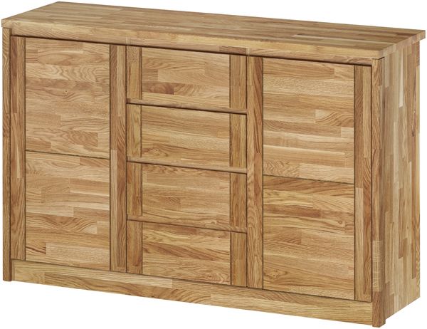 Grifflose Holzkommode Holzschrank mit 4 Schubladen u. 2 Türen Eiche geölt 90.50-34