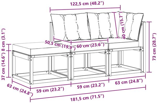 vidaXL Sectional Sofa Einheiten mit Kissen 3 Stück Weiß 901630 Bild 11