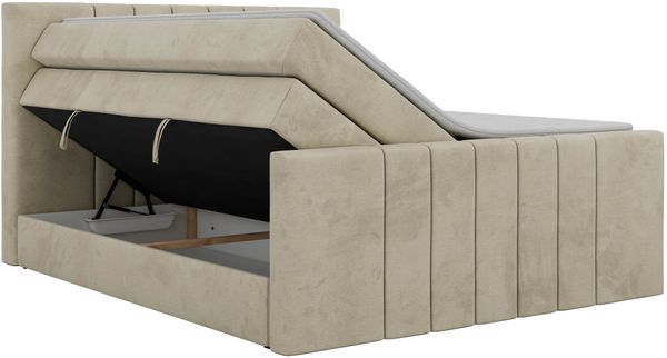 Boxspringbett INERO KING DUO mit Stauraum, Doppelbett 140x200, Bett mit Multipocket-Matratze H4 und Topper T25, modernes Boxspringbett, hohe Kopfteil - Beige Velvet Bild 8
