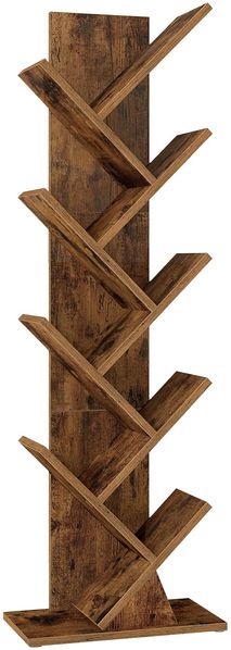 VASAGLE Custos Kollektion - Bücherregal Baumform, Standregal, Eckregal platzsparend, Aufbewahrungsregal, Schlafzimmer, Wohnzimmer, Homeoffice, 20 x 38 x 115,2 cm, vintagebraun LBC609KD01