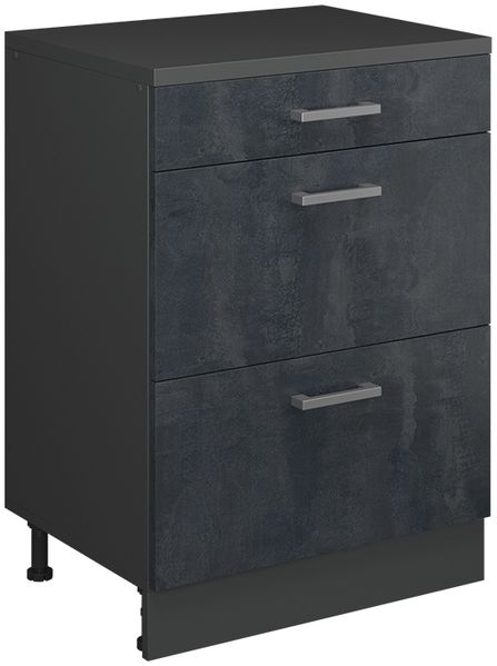 Erweiterungskommode Rion Schwarz Beton/Anthrazit 60 x 46 cm ohne Schräge mit 3 Schubladen Vicco