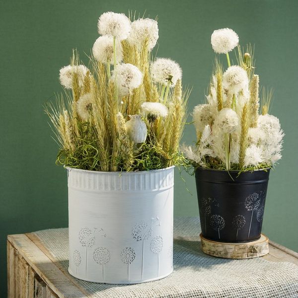 Viana Übertopf Metall Blumentopf mit Pusteblumen Motiv für stilvolle