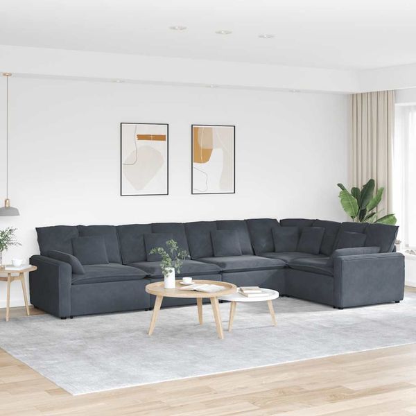 vidaXL Modulares Sofa mit Kissen Samt Dunkelgrau 3321329