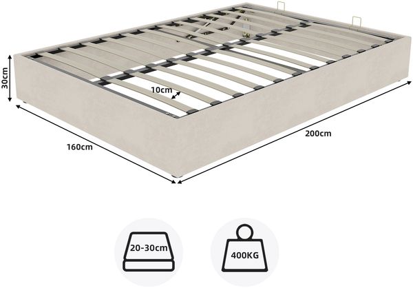 Bettgestell mit Stoffbezug, 160x200 cm, Beige, Metallrahmen, ohne Kopfteil und Matratze Bild 10