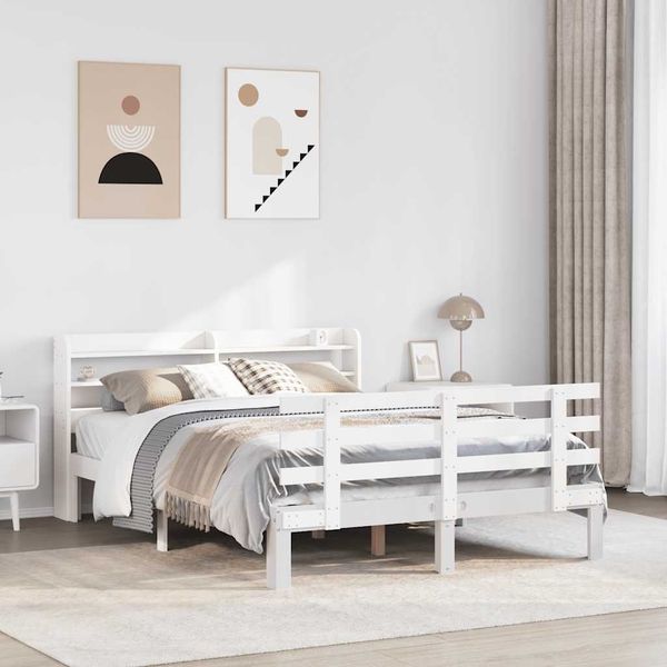 vidaXL Bettgestell mit Kopfteil ohne Matratze Weiß 120x190 cm 3306842