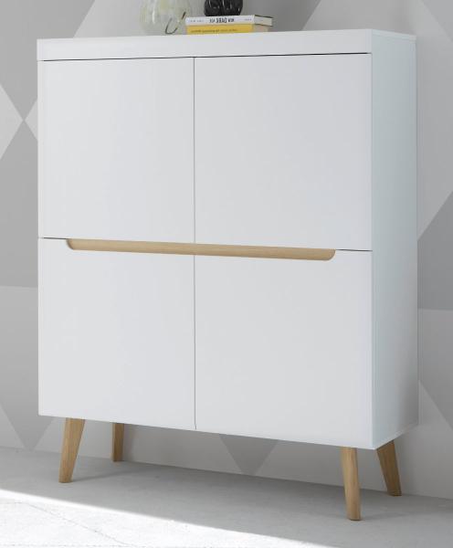 Highboard Isgard in weiß und Eiche 107x134 cm