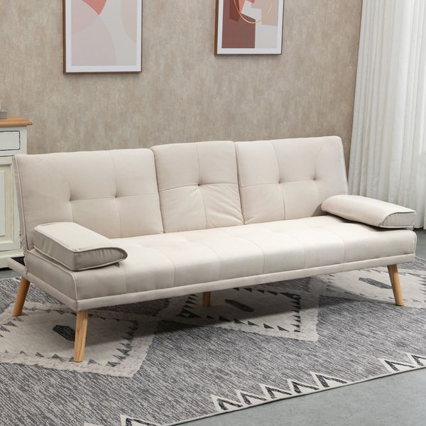 Schlafsofa 181 x 77 x 78 cm mit klappbarem Tisch – 3-Sitzer aus Polyester in Beige