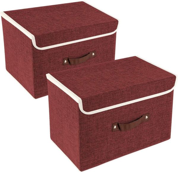 TYEERS Faltbare Aufbewahrungsbox mit Deckel Stoff 38x25x25 cm 2er-Set Rotwein