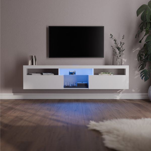 blumfeldt Lowboard Elgin Lowboard Fernsehschrank 150 x 30 x 40 cm, LED (Set), Fernsehschrank weiß TV-Schrank 3 Schubladen 150 x 30 x 40 cm (BxHxT)